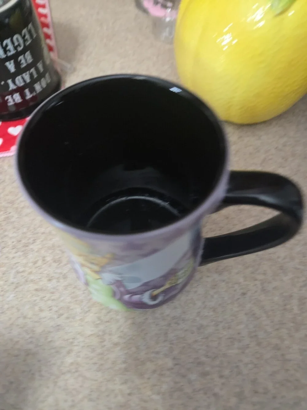 Disney Tinker Bell Mug Purple Stars Black Handle Used